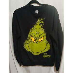 The Grinch Men's Medium Black Green Graphic Dr Seuss Crewneck Sweatshirt
